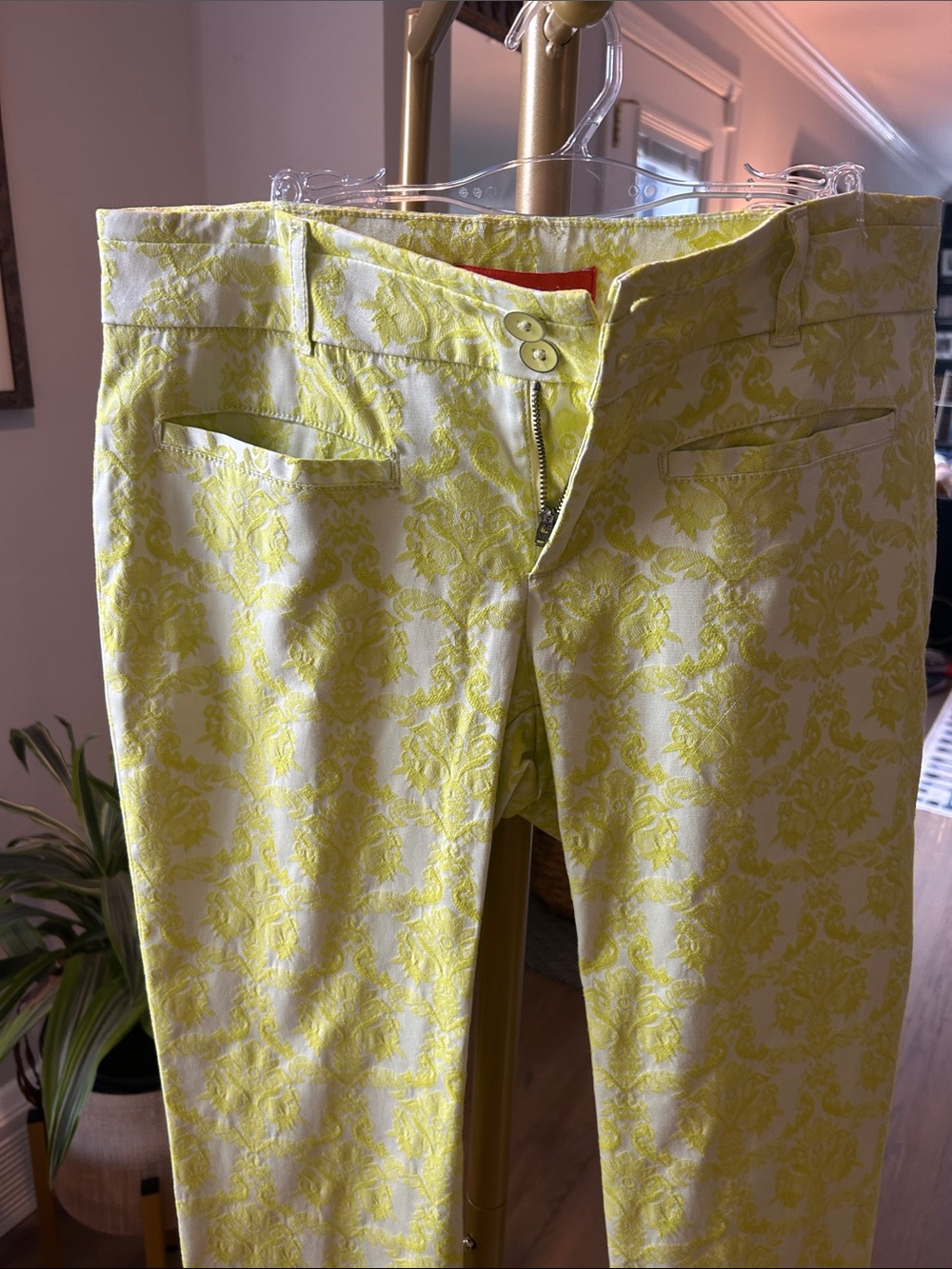 Yellow Damask Jacquard Slim Pants